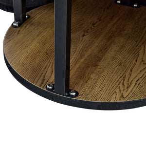 English Elm A modern circular coffee table Walnut 27.5" MDF top with cylindrical Roman legs, hidden storage, vintage flair W1151P270614