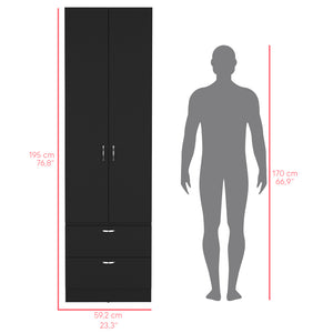 English Elm Armoire Marlton Black Bedroom Cabinet with Hanging Rod, Shelf & 2 Drawers — Durable Engineered Wood B092P191174