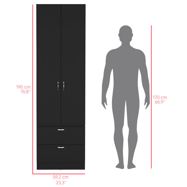 English Elm Armoire Marlton Black Bedroom Cabinet with Hanging Rod, Shelf & 2 Drawers — Durable Engineered Wood B092P191174