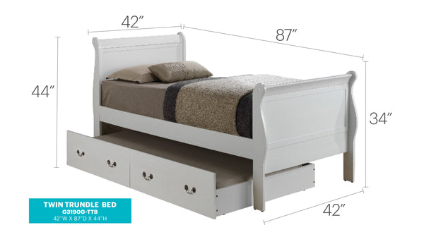 English Elm Elegant White Twin Storage Bed with Under-Bed Drawers, 44"H x 41"W x 87"D, Durable Particleboard Finish B078S00387