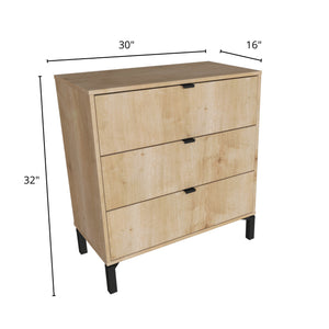 Homeroots 30" Natural Three Drawer Dresser  Manufactured Wood 533810