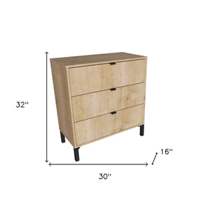 Homeroots 30" Natural Three Drawer Dresser  Manufactured Wood 533810