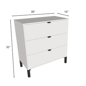 Homeroots 30" White Three Drawer Dresser  Manufactured Wood 533811