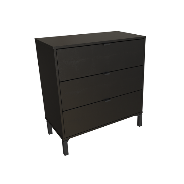 Homeroots 30" Black Three Drawer Dresser  Manufactured Wood 533812