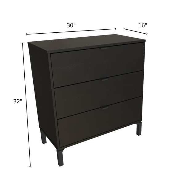 Homeroots 30" Black Three Drawer Dresser  Manufactured Wood 533812