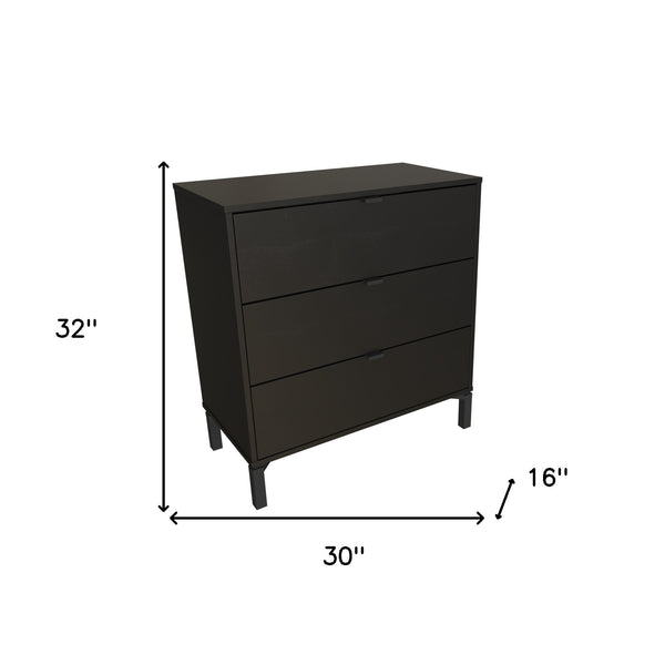 Homeroots 30" Black Three Drawer Dresser  Manufactured Wood 533812