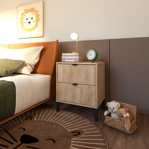 Homeroots 24" Oak Two Drawer Faux Wood Nightstand   533813