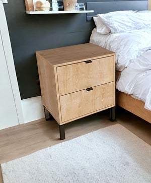 Homeroots 24" Oak Two Drawer Faux Wood Nightstand   533813