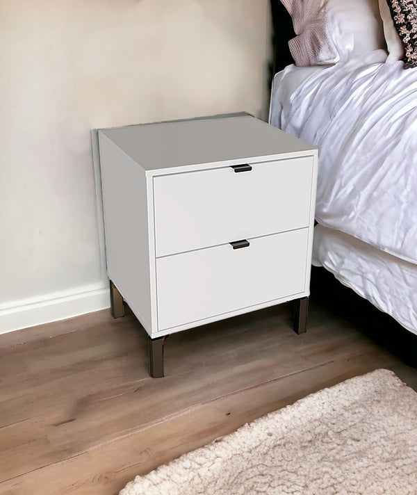 Homeroots 24" White Two Drawer Faux Wood Nightstand   533814