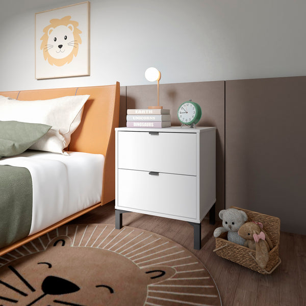 Homeroots 24" White Two Drawer Faux Wood Nightstand   533814