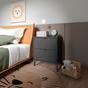 Homeroots 24" Black Two Drawer Faux Wood Nightstand   533815