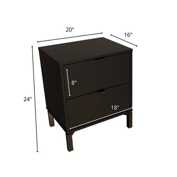 Homeroots 24" Black Two Drawer Faux Wood Nightstand   533815