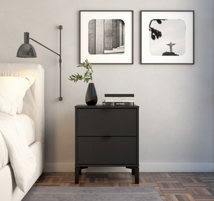 Homeroots 24" Black Two Drawer Faux Wood Nightstand   533815