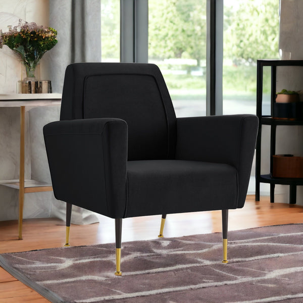 Homeroots 32" Black And Gold Velvet Arm Chair Black,Velvet  533823