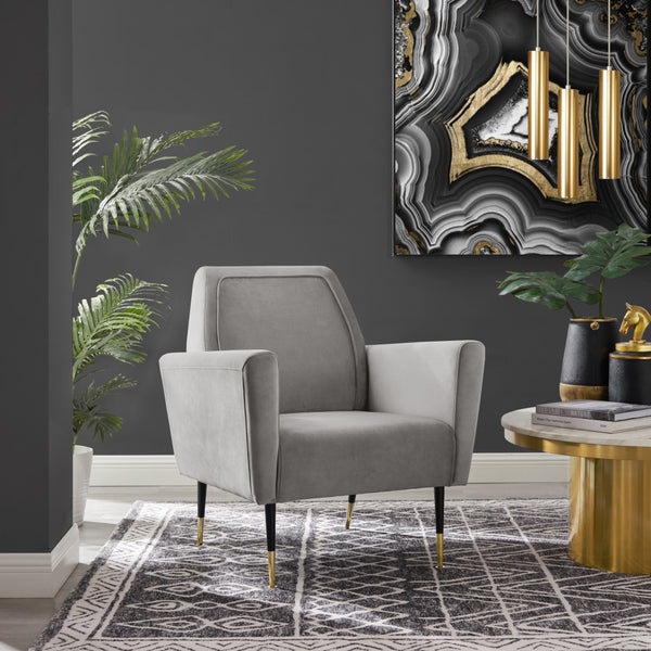 Homeroots 32" Gray And Gold Velvet Arm Chair Grey,Velvet  533824