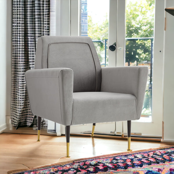 Homeroots 32" Gray And Gold Velvet Arm Chair Grey,Velvet  533824