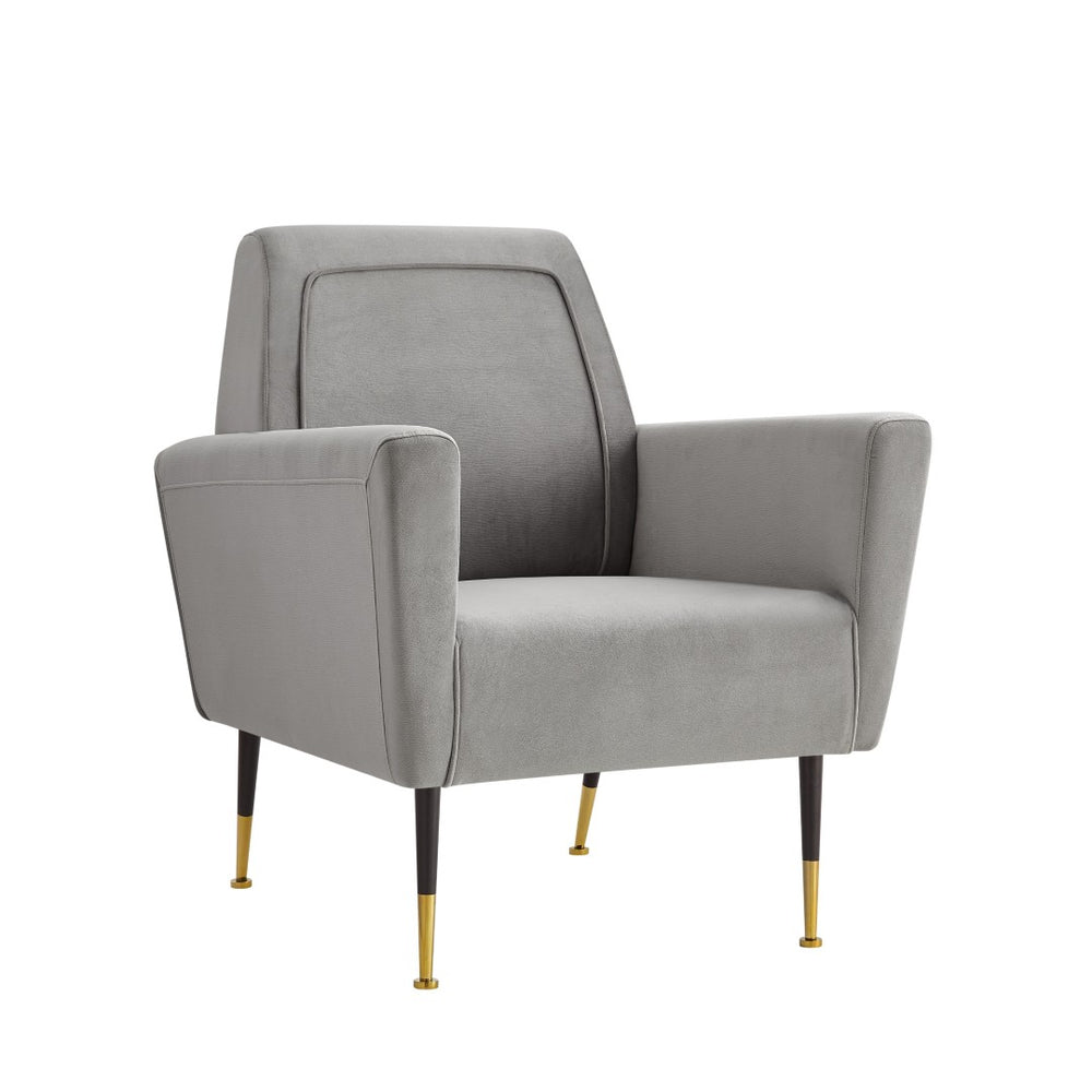 HomeRoots 32" Plush Arm Chair with Gold-Tipped Legs - Elegant, Comfortable Seating for Any Modern Space Grey, Velvet Velvet 533824