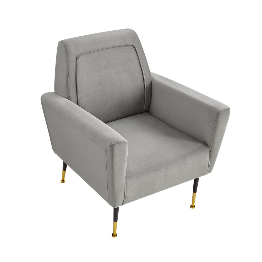 HomeRoots 32" Plush Arm Chair with Gold-Tipped Legs - Elegant, Comfortable Seating for Any Modern Space Grey, Velvet Velvet 533824
