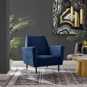 Homeroots 32" Navy Blue And Gold Velvet Arm Chair Navy,Velvet  533825
