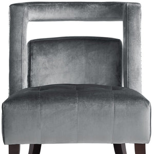 Homeroots 26" Gray And Black Velvet Tufted Side Chair – Stylish, Durable Seating With Nailhead Trim For Any Room   533839