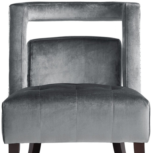 Homeroots 26" Gray And Black Velvet Tufted Side Chair – Stylish, Durable Seating With Nailhead Trim For Any Room   533839