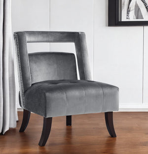 Homeroots 26" Gray And Black Velvet Tufted Side Chair – Stylish, Durable Seating With Nailhead Trim For Any Room   533839