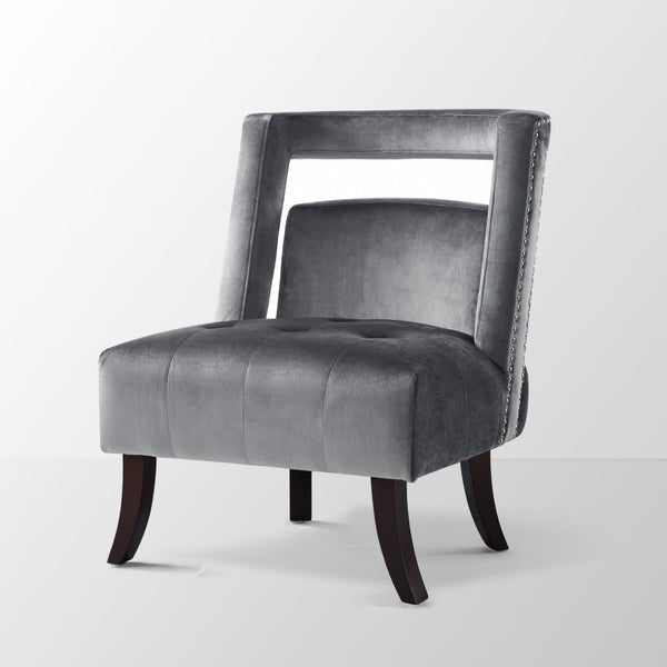 Homeroots 26" Gray And Black Velvet Tufted Side Chair – Stylish, Durable Seating With Nailhead Trim For Any Room   533839