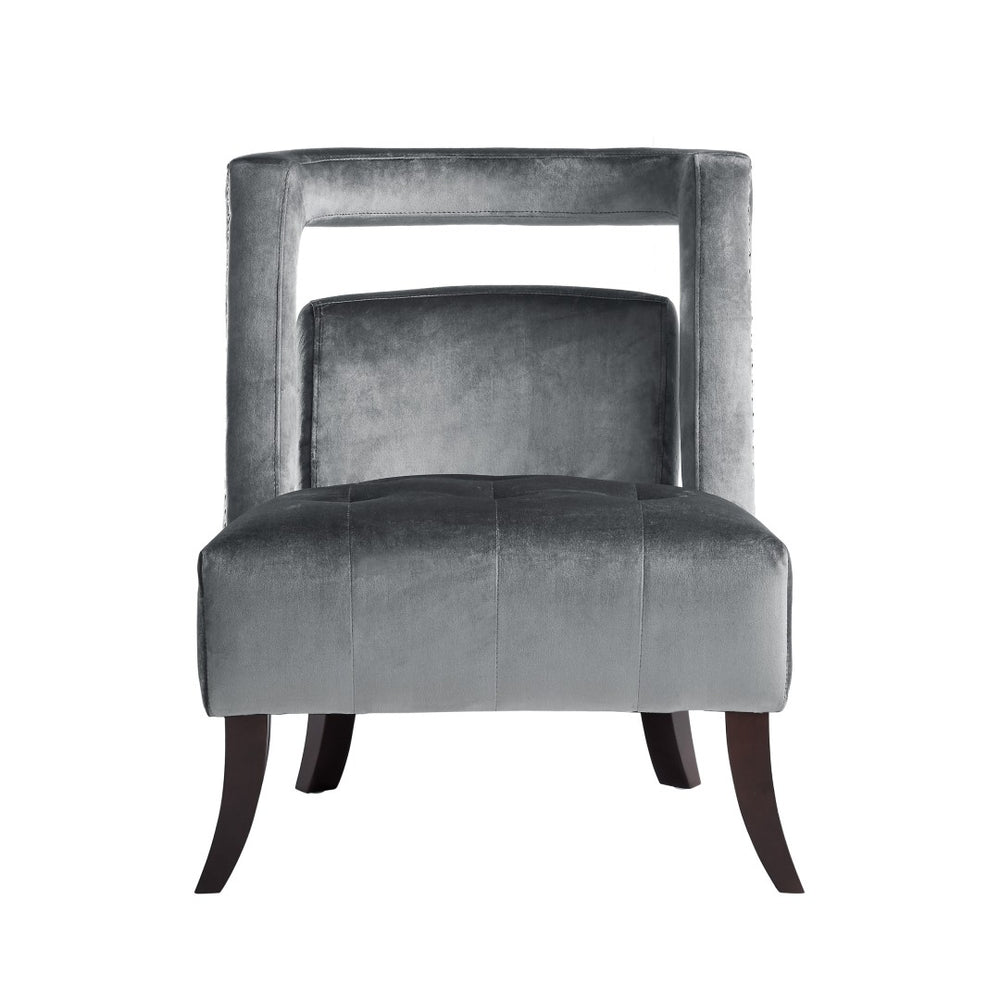 HomeRoots 26" Gray Velvet Tufted Accent Chair with Nailhead Trim – Elegant Comfort for Living & Office Spaces 533839