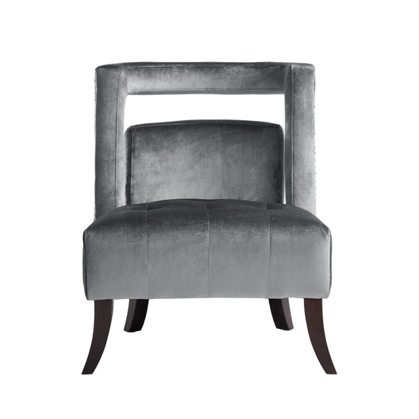 HomeRoots 26" Gray Velvet Tufted Accent Chair with Nailhead Trim – Elegant Comfort for Living & Office Spaces 533839