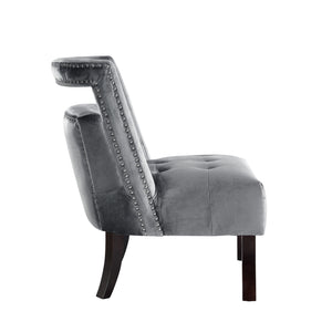 Homeroots 26" Gray And Black Velvet Tufted Side Chair – Stylish, Durable Seating With Nailhead Trim For Any Room   533839