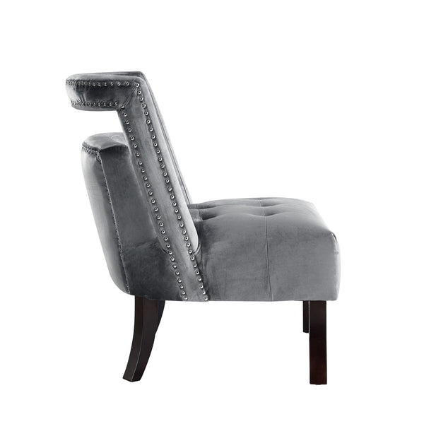 Homeroots 26" Gray And Black Velvet Tufted Side Chair – Stylish, Durable Seating With Nailhead Trim For Any Room   533839