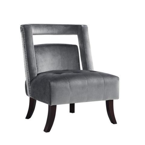 Homeroots 26" Gray And Black Velvet Tufted Side Chair – Stylish, Durable Seating With Nailhead Trim For Any Room   533839