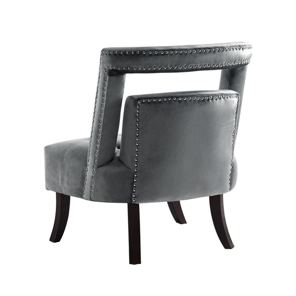 Homeroots 26" Gray And Black Velvet Tufted Side Chair – Stylish, Durable Seating With Nailhead Trim For Any Room   533839