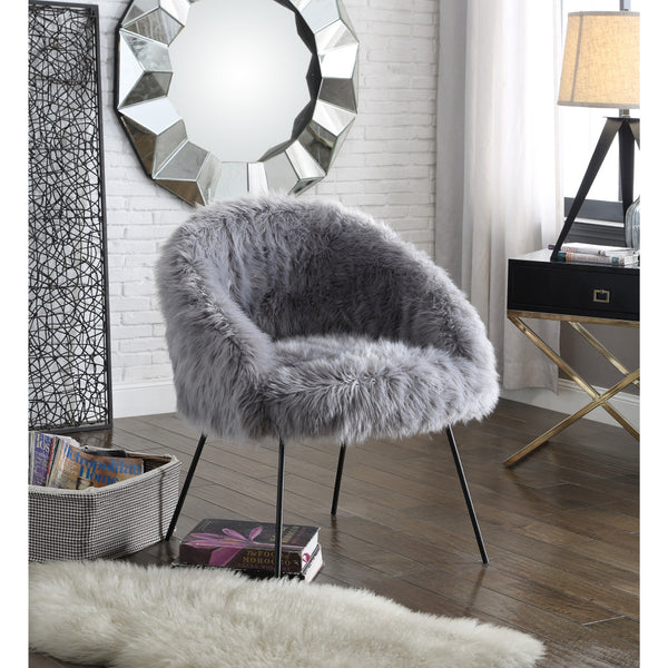 Homeroots 28" Gray And Black Faux Fur Arm Chair Grey  533845