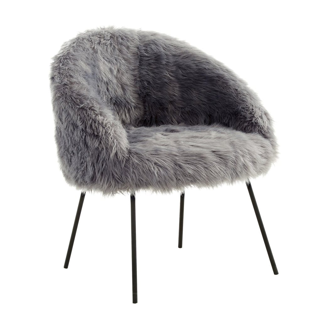 Homeroots 28" Gray And Black Faux Fur Arm Chair Grey  533845
