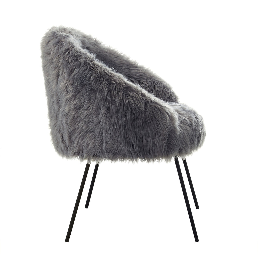 Homeroots 28" Gray And Black Faux Fur Arm Chair Grey  533845