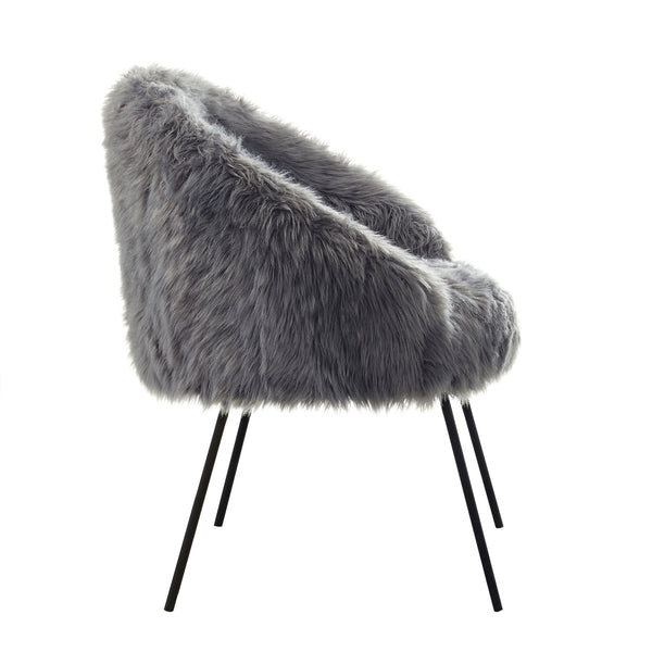Homeroots 28" Gray And Black Faux Fur Arm Chair Grey  533845