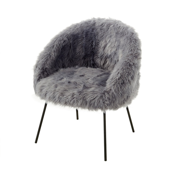 Homeroots 28" Gray And Black Faux Fur Arm Chair Grey  533845
