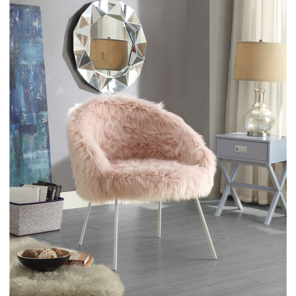 Homeroots 28" Rose And White Faux Fur Arm Chair Rose  533846