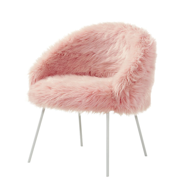 Homeroots 28" Rose And White Faux Fur Arm Chair Rose  533846