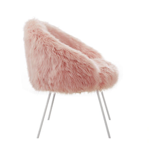 Homeroots 28" Rose And White Faux Fur Arm Chair Rose  533846