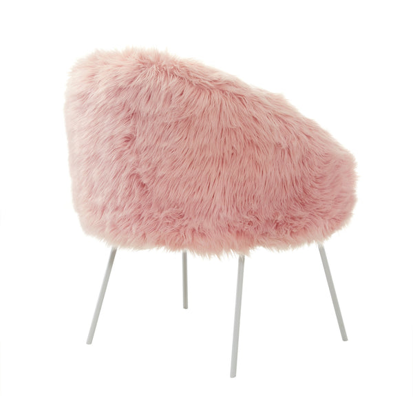 Homeroots 28" Rose And White Faux Fur Arm Chair Rose  533846