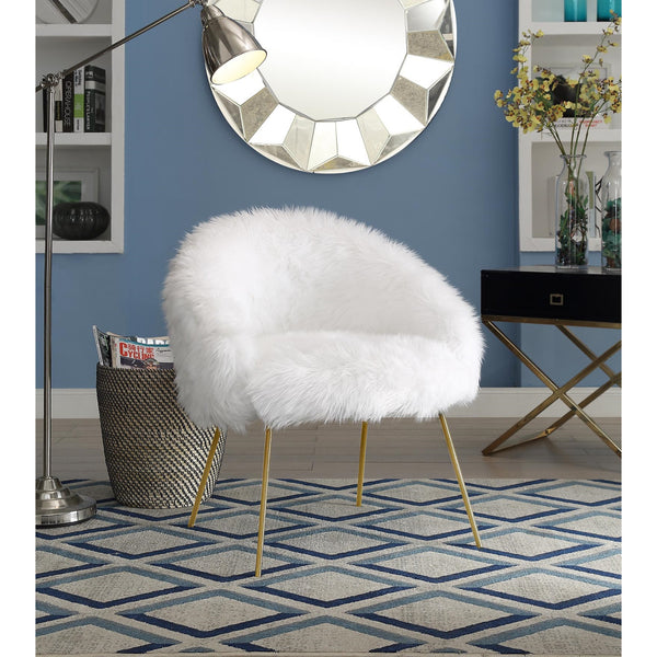 Homeroots 28" White And Gold Faux Fur Arm Chair White  533847