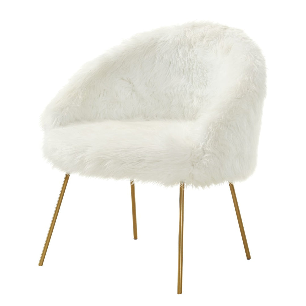 HomeRoots 28" Plush Faux Fur Arm Chair - Modern Glam Accent Seating with Supportive Cushioning & Sturdy Frame White 533847