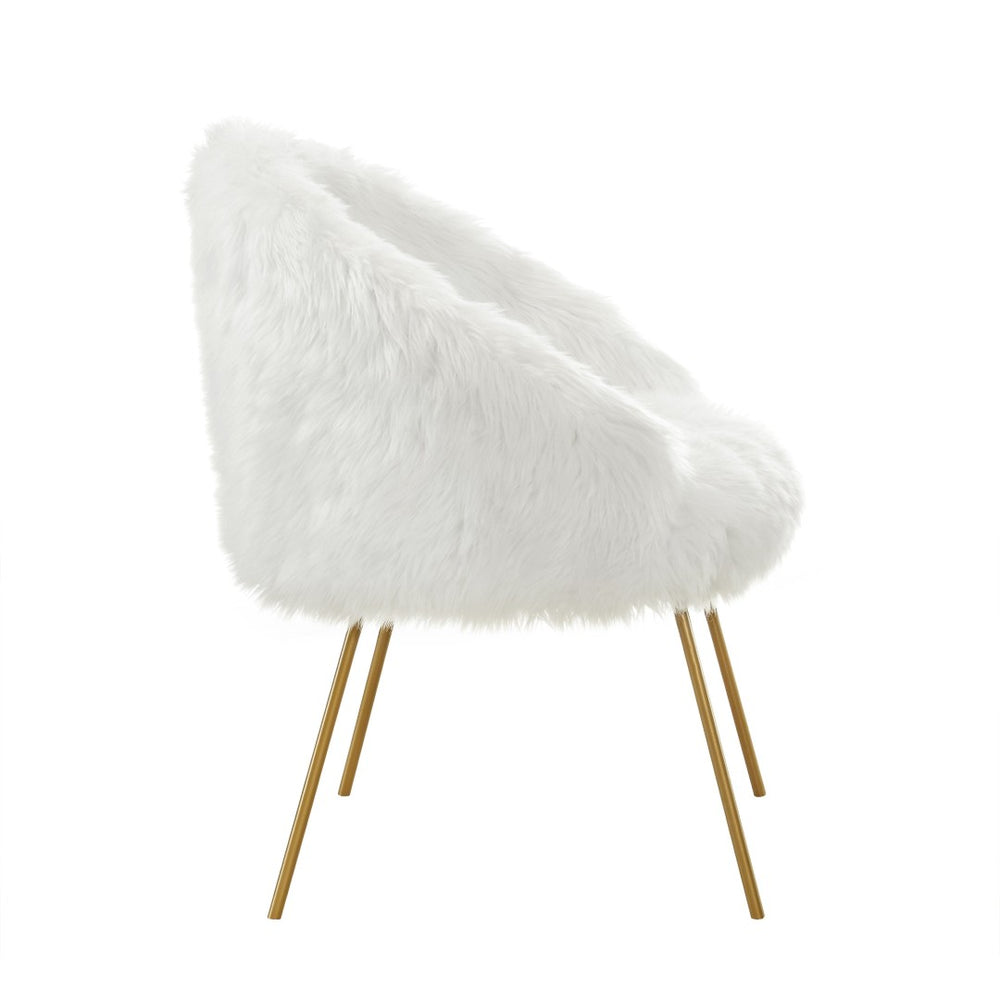 HomeRoots 28" Plush Faux Fur Arm Chair - Modern Glam Accent Seating with Supportive Cushioning & Sturdy Frame White 533847