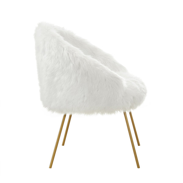 Homeroots 28" White And Gold Faux Fur Arm Chair White  533847