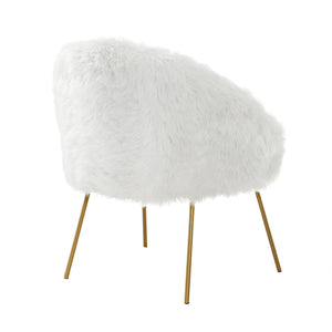 Homeroots 28" White And Gold Faux Fur Arm Chair White  533847