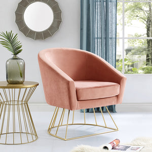 Homeroots 29" Blush And Gold Velvet Barrel Chair   533848
