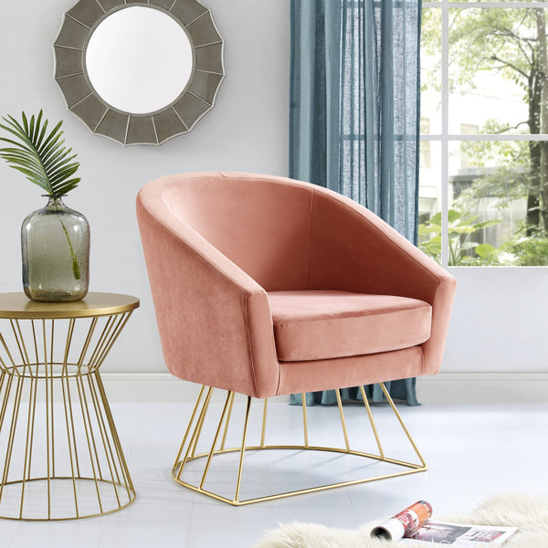 Homeroots 29" Blush And Gold Velvet Barrel Chair   533848