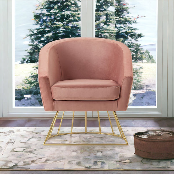 Homeroots 29" Blush And Gold Velvet Barrel Chair   533848